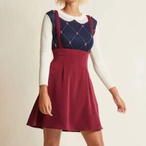 MODCLOTH Overall Winner Jumper Skirt Maroon Wine Red Sz L {N41}